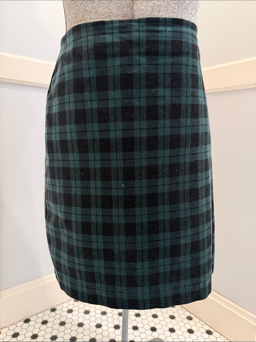 Talbots Black and Green Plaid Pencil Skirt